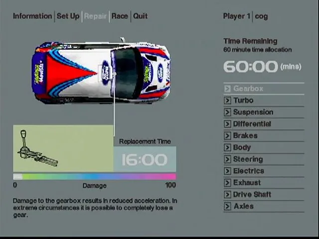 Screenshot from CMR2.0: car repair page