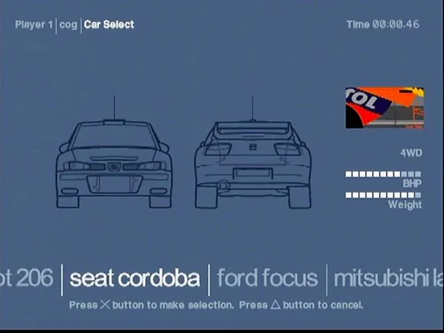 Screenshot from CMR2.0: car selection